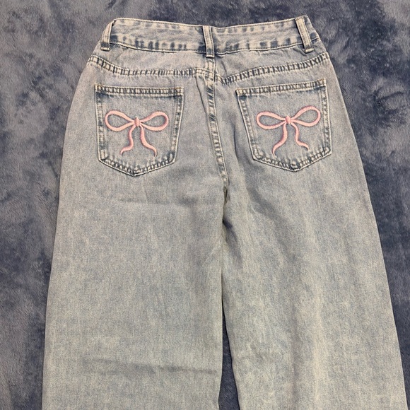 SHEIN Denim - SHEIN Light Blue Jeans with Pink Bows